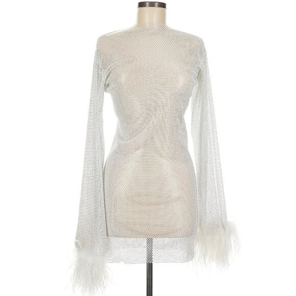 Santa Brands Feathers Mini Dress in White One Size - Picture 2 of 6